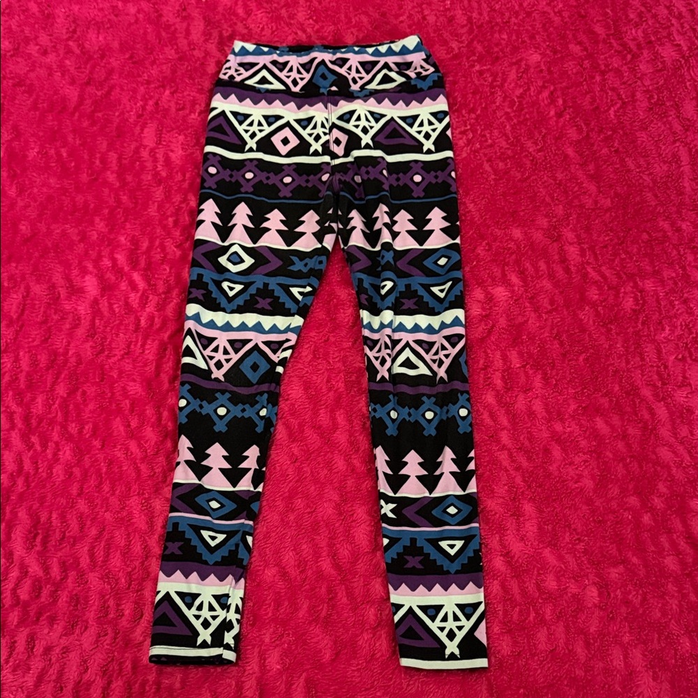 LuLaRoe Kids Winter Tribal Themed Leggings - Black, Lavender & Mint